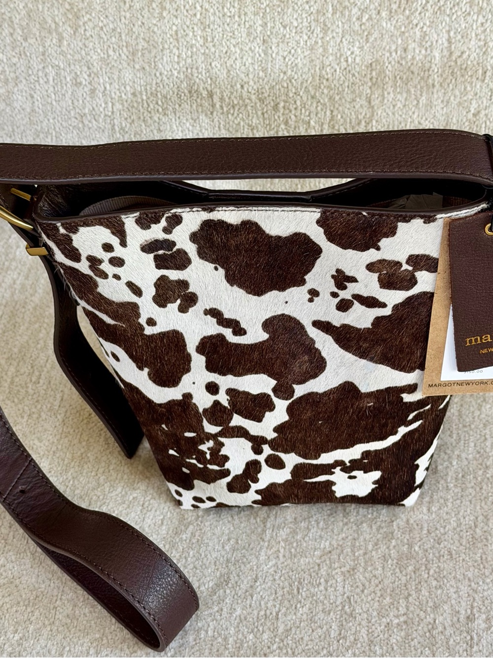 Margot New York Kaye Mini Leather Bucket Crossbody Cowhide Shoulder Bag - Picture 3 of 9